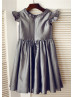 Flutter Cap Sleeves Gray Taffeta Knee Length Flower Girl Dress